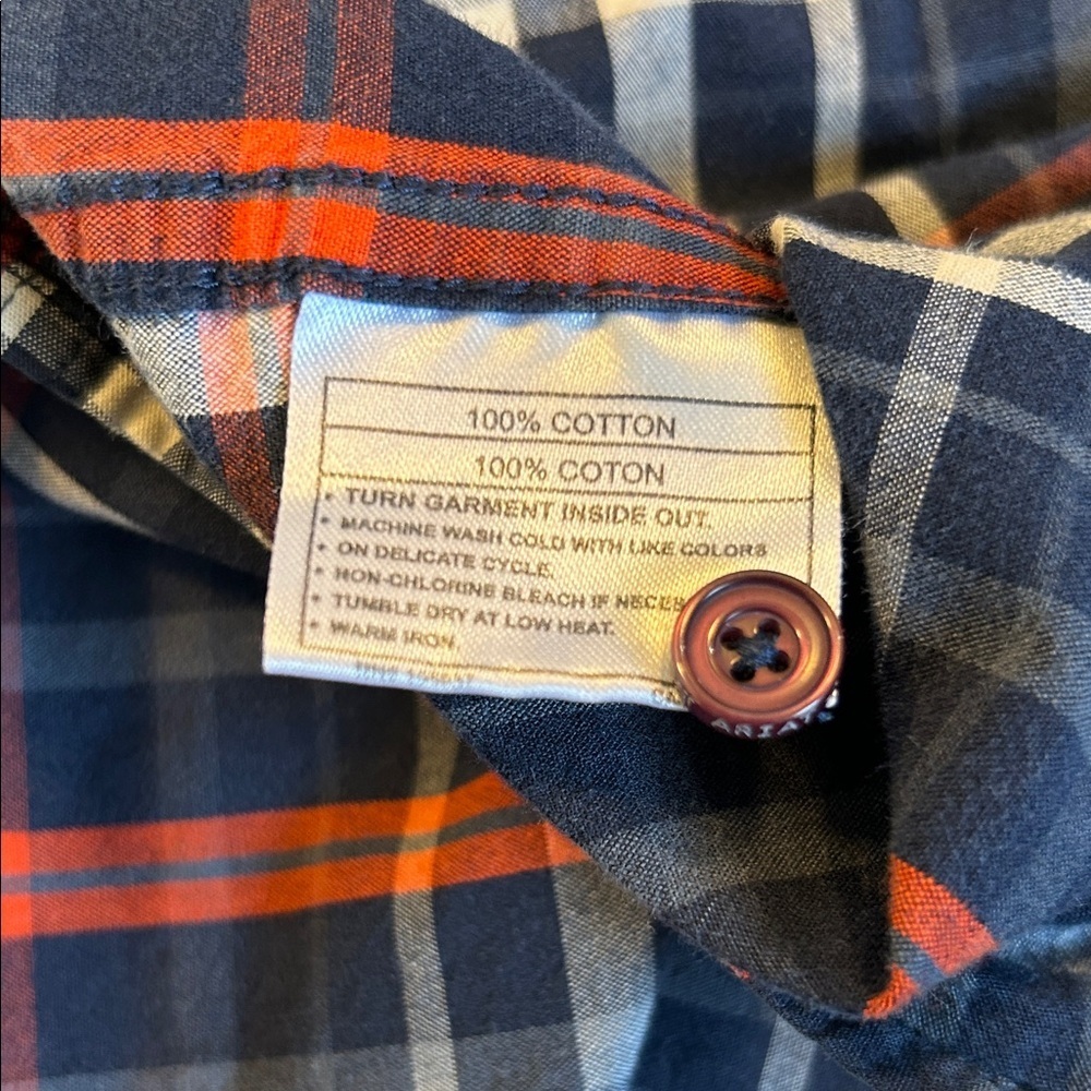 Ariat Pro Series Plaid Western Snap Shirt Mens Large Navy Red Pearl Snap - Picture 4 of 11